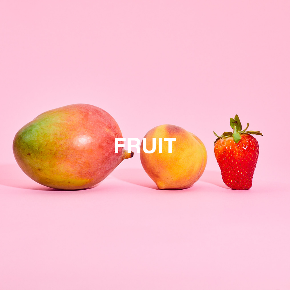 Mango Peach and Strawberry on white background