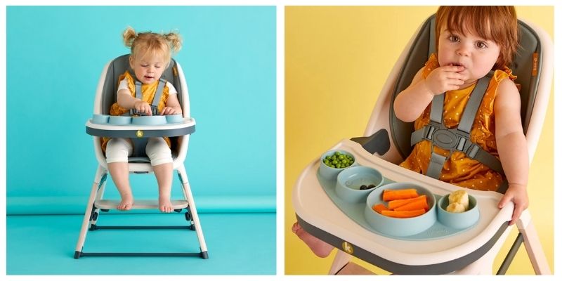 Toddlers say in highchair eating food